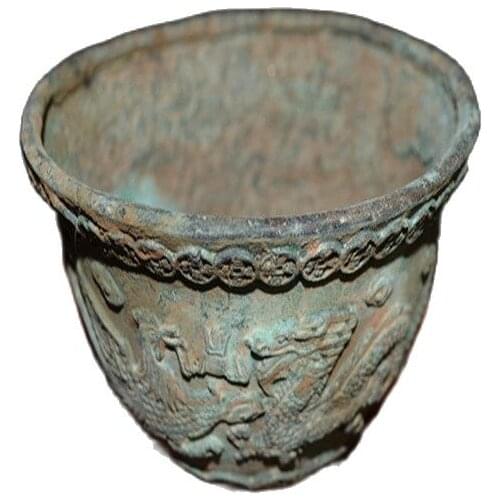 China copper Come from FOLK Collection Old decoration Old Dragon carving bowl