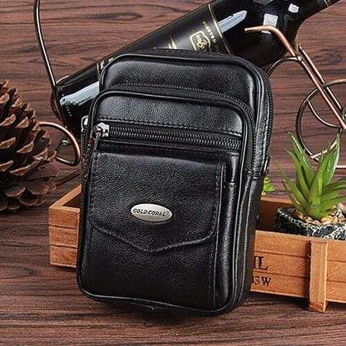 100% Genuine Leather Men Messenger Waist Bag Mobile Phone Case Male Belt Pack Natural Skin Cowhide Small Shoulder Bag