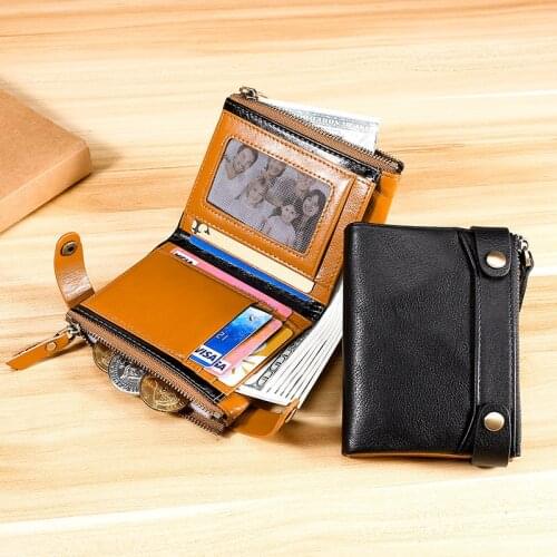 Genuine Leather Vintage Retro Leisure Mens Wallet Purse Solid Color High Quality Fashion Multi Function Card Holder Zipper New