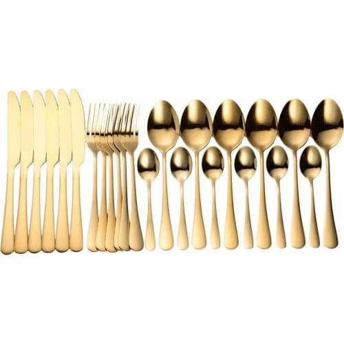 24pcs Gold Cutlery Sets 24 Piece Golden Forks Knives Spoons Cutlery Set Mirror Stainless Steel Western Dinnerware Gold Spoon Set