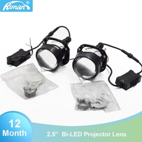 Ronan 2.5 inch Microprism Glass Bi-LED Projector Lens 2pcs Universal LHD 22W LED Lights for H1 H4 H7 H11 9004 9005 9006 Car