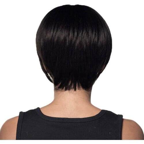 Black Human Hair Wig - Short Striaght Hairpieces with Oblique Bangs - Lady Daily Party Costume Heat OK