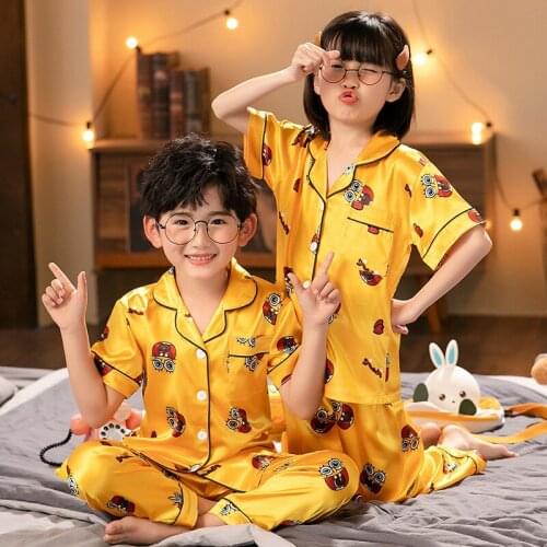 Girls Pajamas Set Summer Short Sleeve Childrens Sleepwear Set Satin Pajamas Boy Pyjamas Sets for Kids Childrens Clothes
