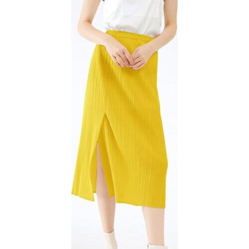 Miyake pleated casual woman skirt 2021 summer new simple and fashionable elegant irregular folda skinny long skirts for women