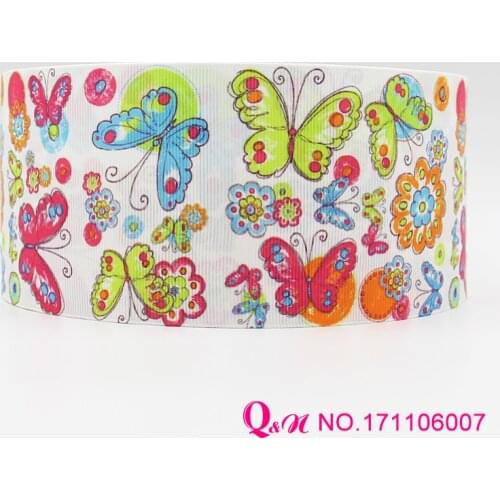 Q&N ribbon 16mm 22mm 25mm 38mm 50mm 75mm butterfly print grosgrain ribbon webbing 50yards/roll for hair tie free shipping