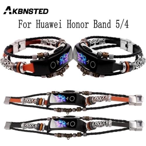 AKBNSTED Retro National Style Replacement Watch Strap For Huawei Honor Band 5 Smart Watch Strap For Huawei Honor Band 4 Watch