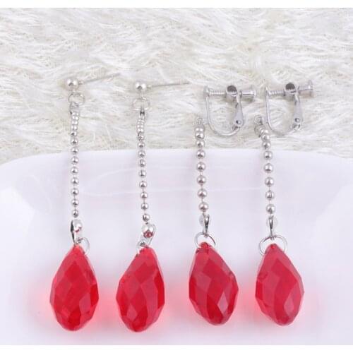 Kurapika Earrings Anime Cosplay Red Teardrop Crystals Long Chain Drop Jewelry Unisex