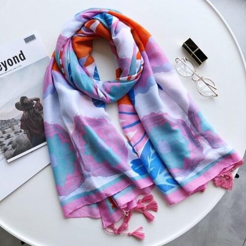 2019 Ombre Flower Print Scarf Shawls Women Long Cotton Tree Print Wrap Hijab Muffler Wholesale 10pcs/LOT Free Shipping