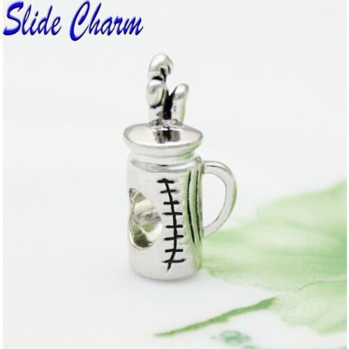 Slide charm Free shipping Christmas gift of golf with beads fit Pandora bracelets charm bracelets and jewelry accessories