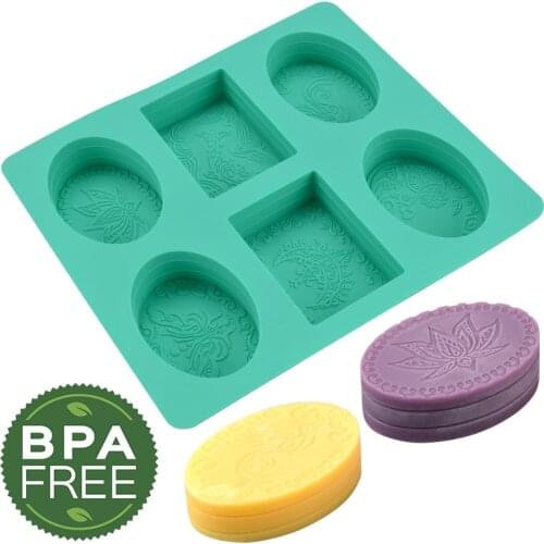 SILIKOLOVE 6 Cavity Rectangle Oval Silicone Soap Mold Handmade Soap Making Craft for Home Bathroom Soap Forms