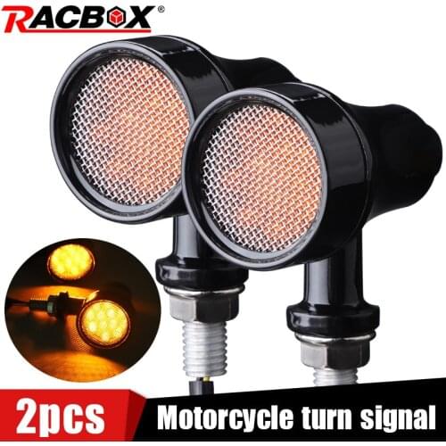 10mm Black Motorcycle 12V Amber Mesh Lens LED Turn Signal Brake Light Aluminum Housing For Chopper Bobber Cafe Racer