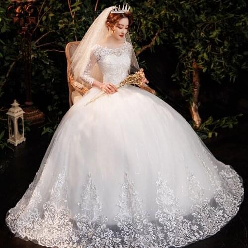 Wedding Dress 2020 New Light Three Quarter Sleeve O-neck Floor-length Lace Up Ball Gown Luxury Embroidery Vestido De Noiva
