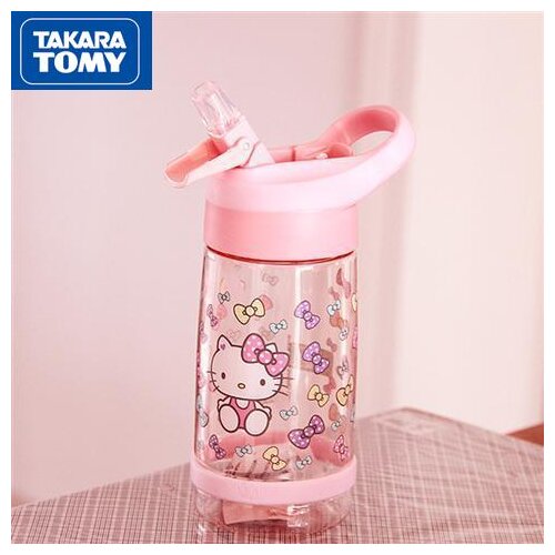 TAKARA TOMY cute cartoon Hello Kitty plastic cup simple fashion creative with straw portable out student water cup