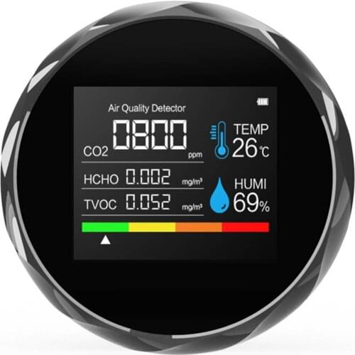 Air Quality Tester CO2 Detector Temperature & Humidity Meter Real-time monitoring color change Intelligent color screen display