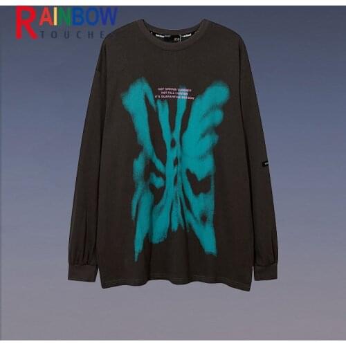 Rainbowtouches 2021 Drop Shoulder Top High Street Graffiti Print Abstract Pattern Loose Long Sleeve T-shirt For Men And Women