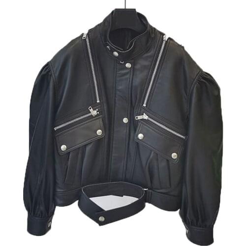 Spring Clothes Women Short Coat Plus Size Genuine Leather Jacket O-neck New Arrival Real Sheepskin Coats Female Solid