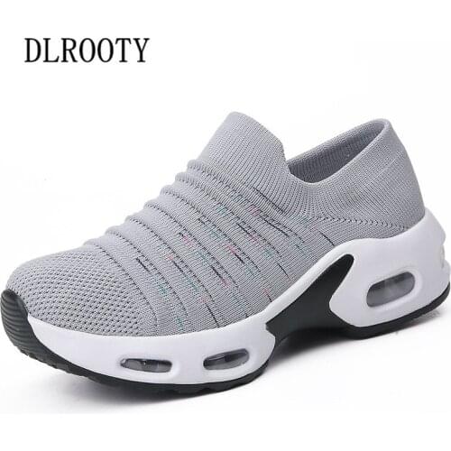 Women Flat Casual Shoes Fashion Outdoor Breathable Couple Slip On Knit Upper Sock Female Platform Air Cushion Round Toe Walk