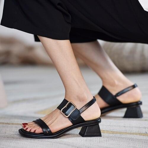 QZYERAI 2021 New European Style Women Genuine Leather Roman Sandals Cowhide Open-toed Sandals Women Shoes