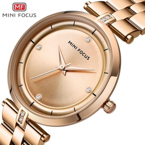 MINI FOCUS Womens Business Quartz Watches Stainless Steel Waterproof Wristwatch Lady Woman Relogios Masculino Clock 0120Rose
