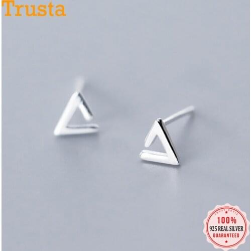 Trustdavis Genuine 925 Sterling Silver Fashion Geometry Triangle Charm Stud Earrings For Women Wedding Fine Jewelry Gift DA1932
