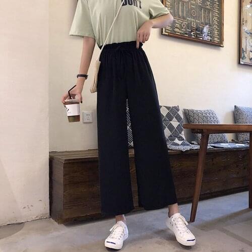 Summer Pants For Women Wide Leg High Waist Womens Lace Up Wide Leg Pants Korean Casual Pink 2019 Autumn White Trousers