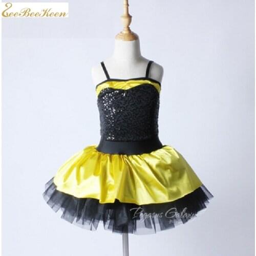 Women Ballet Leotard Dance Dress Dancing Clothes New Yellow & Black Swan Lake Ballet Costume Children Sequins Ballet Dress