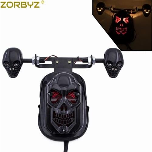 ZORBYZ Black Motorcycle Skull Turn Signal Tail Brake License Plate Rear Light For Harley Chopper Custom
