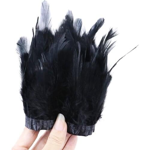 1meter black Rooster Feathers Trim 8-10CM Fringe for Crafts Plumes on Ribbon Clothing Sewing Party Decoration juju hat