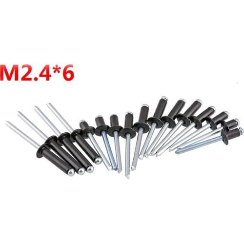 1000pcs/Lot Aluminum BLACK M2.4*6 2.4X6MM Round Head Nail Decoration Pop Rivets Open End Blind Rivets Metal Fastners