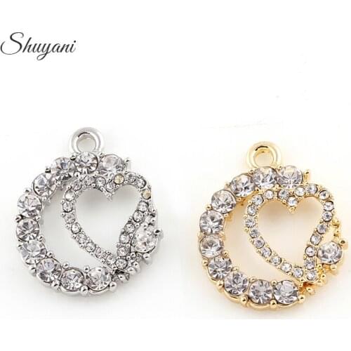 19*23mm Silver Gold Color Crystal Heart Necklaces Bracelet Pendants Floating Charms For Jewelry Making