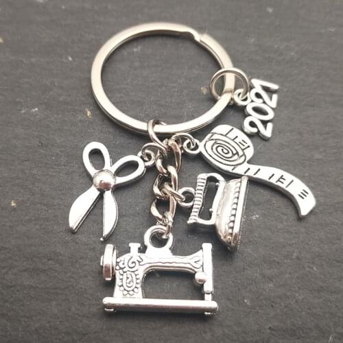 2021 Sewing machine keychain, scissors and tape measure seamstress keychain, tailored keychain, friends fashion gift
