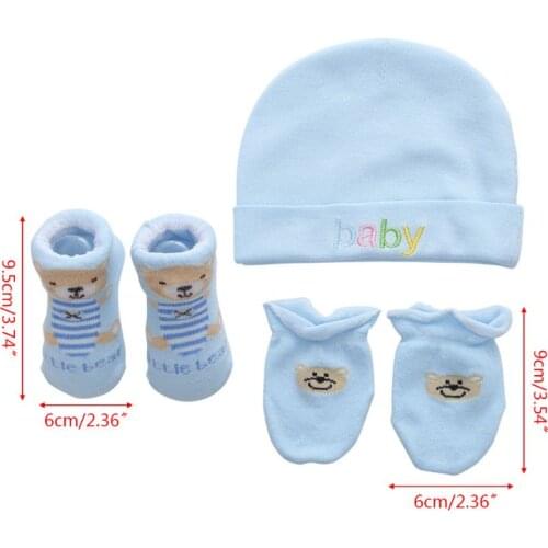 3 Pcs/set Cartoon Cotton Hat and Gloves Cute Baby Boys Girls Socks Set Infant Newborn Toddlers Bathing Gifts
