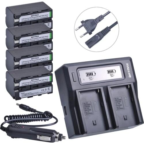 4Pcs 5200mAh NP-F770 NP-F750 NP F770 NP F750 750 Batteries + Ultra Faster LCD DUAL Charger Kits for Sony CCD-RV100 DCR-TRU47E