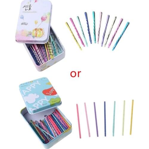 50pcs/box Women Color Alloy Bobby Pins Simple Candy Color Hair Clip Girls Bangs Side Fringe Hairpin Clamp Decor Barrette
