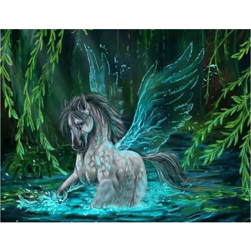 5D DIY Diamond Painting Jungle Green Wing Unicorn Mosaic Diamond Embroidered Cross Stitch Kit Home Decoration Art Gift A2153