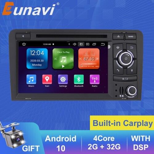 Eunavi 2 Din Android 10 Car DVD GPS For Audi A3 8P 2003-2012 S3 2006-2012 RS3 Sportback 2011 Multimedia Player Auto Radio 2Din
