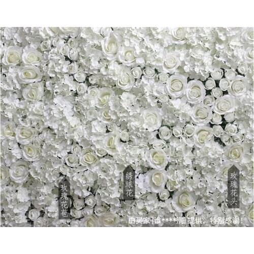 Free Shipping Artificial silk Pure White rose with hydrangea flower wall wedding background lawn flower Wedding decoration