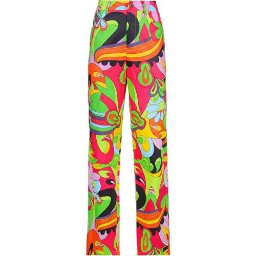 NEWDISCVRY Vintage Printing Women Straight Pants Hight Waist Tie Dye Aesthetic Streetwear Trousers Lady Harajuku Casual Pants