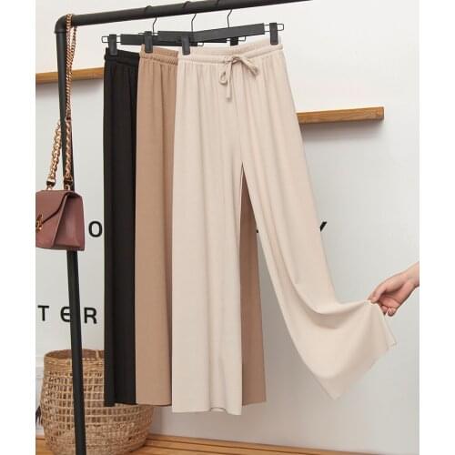 Womens summer ice silk wide leg pants big yards loose pant fashion culottes elastic waist Ankle-Length Pants casual pants G415