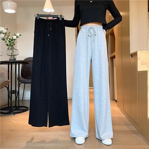 New Solid Pants Women Casual Chic Loose Wide Leg Trousers Harajuku Hip-hop All-match Elastic High Waist Pants ropa muje