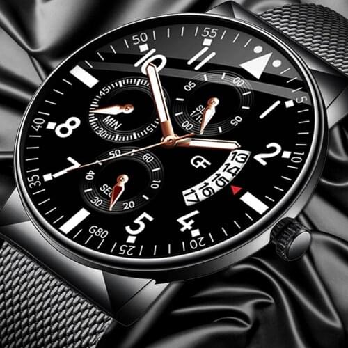 Relogio Masculino Mens Fashion Casual Calendar Watches Stainless Steel Mesh Band Watch Men Business Luminous Quartz Wrist Watch