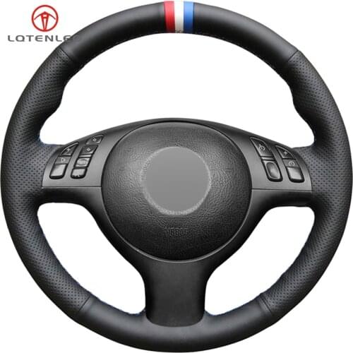 LQTENLEO Black Genuine Leather Steering Wheel Cover for BMW M Sport 3 Series E46 330i 330Ci E39 540i 525i 530i M3 M5 2000-2006