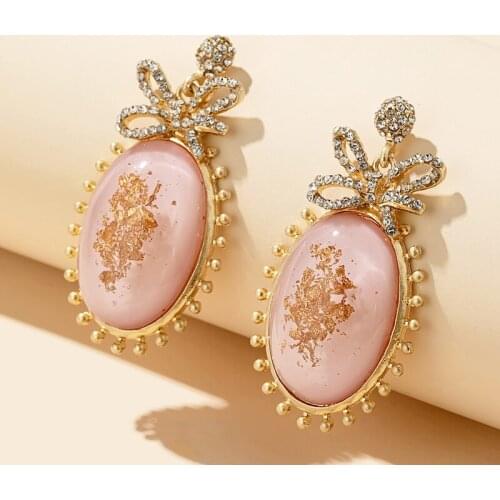 Docona Shiny Pink Gem Glass Rhinestone Flower Earring for Women Bow Tie Stud Earring Brincos Jewelry Accessories 14172