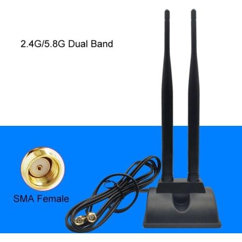 2.4G 5.8G dual band antenna high gain 6dbi 1.2m cable sma female omnidirectional wireless network card WIFI router antenna