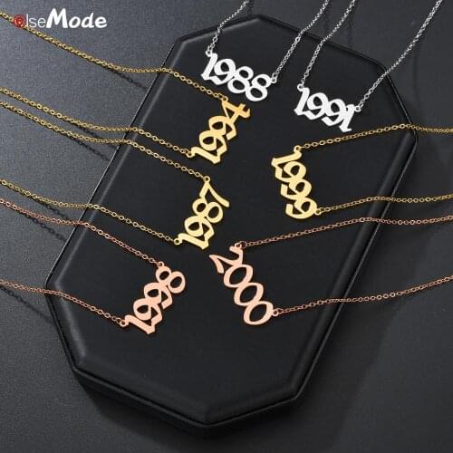 ELSEMODE Fashion Date Of Birth Necklace1987-2001 Year Letter Pendants For Anniversary Birthday Gift
