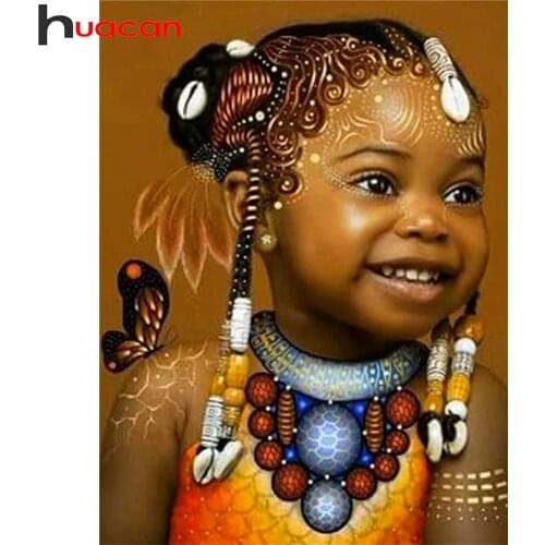 Huacan 5D Diamond Painting Full Drill Square African Girl Diamond Mosaic Cross Stitch Embroidery Sets Portrait Home Decoration