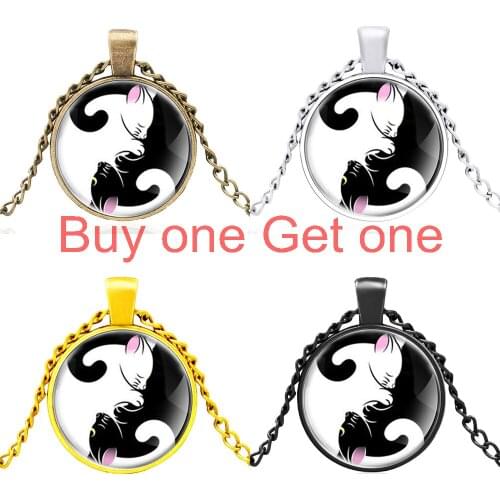 Classic Yin Yang Cat Design Glass Dome Unique Pendant Necklace Men Women Charm Jewelry Accessories Gifts