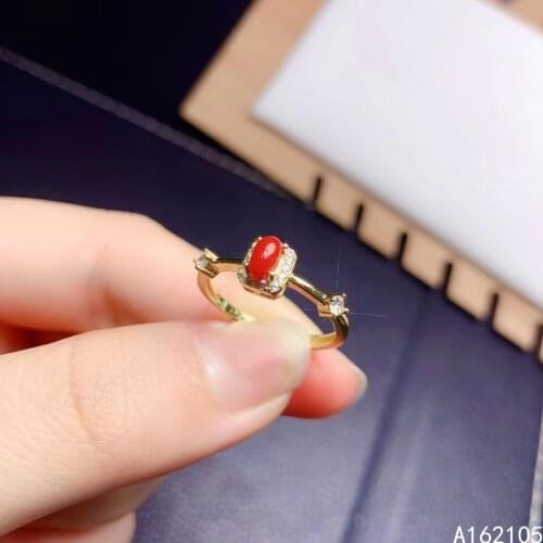 925 Pure Silver Chinese Style Natural Red Coral Womens Luxury Classic Fresh Oval Adjustable Gemstone Ring Fine Jewelry Support