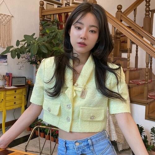 Korea Chic Summer French Retro Suit Collar Chic Two-Button Loose Short Short Belly Button Small Coat Jacket