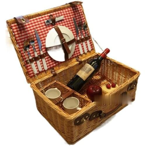 Picnic Basket Ins Rattan Spring Outing Basket with Tableware Storage Basket Picnic Outdoor Outing Supplies Full Set